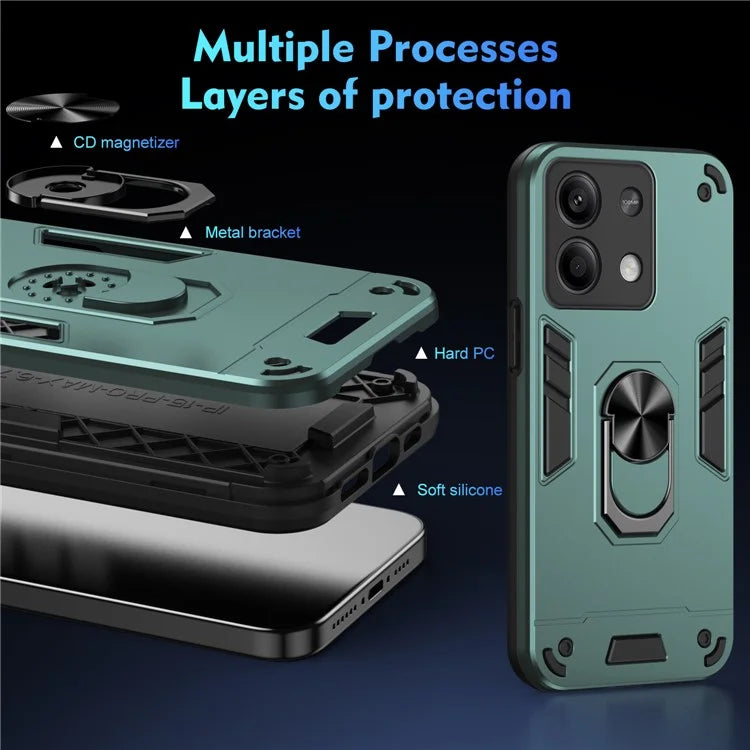 For Xiaomi Redmi Note 13 5G Case Kickstand PC+TPU Car Mount Magnetic Holder Phone Cover