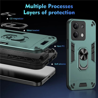 For Xiaomi Redmi Note 13 5G Case Kickstand PC+TPU Car Mount Magnetic Holder Phone Cover