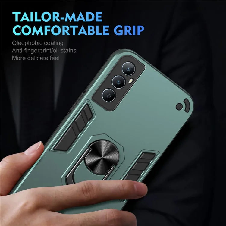 For Realme C65 4G Case PC+TPU Phone Cover with Ring Holder Kickstand, Anti-Scratch
