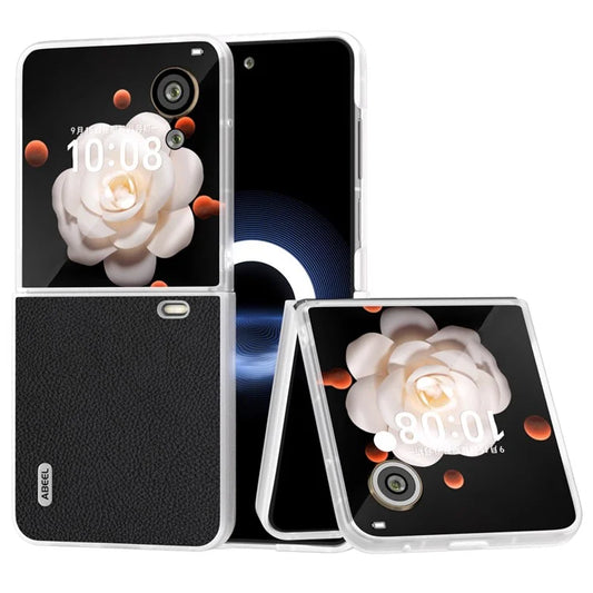 ABEEL For Honor Magic V Flip 5G Case Litchi Texture Genuine Cow Leather+PC Phone Cover