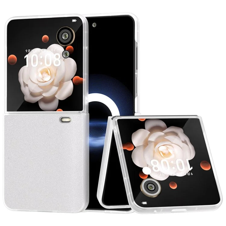 For Honor Magic V Flip 5G Case Matte Frame PU Leather+PC Glitter Phone Cover