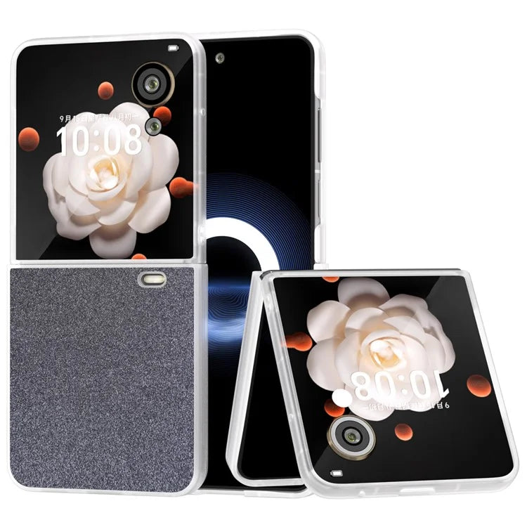 For Honor Magic V Flip 5G Case Matte Frame PU Leather+PC Glitter Phone Cover