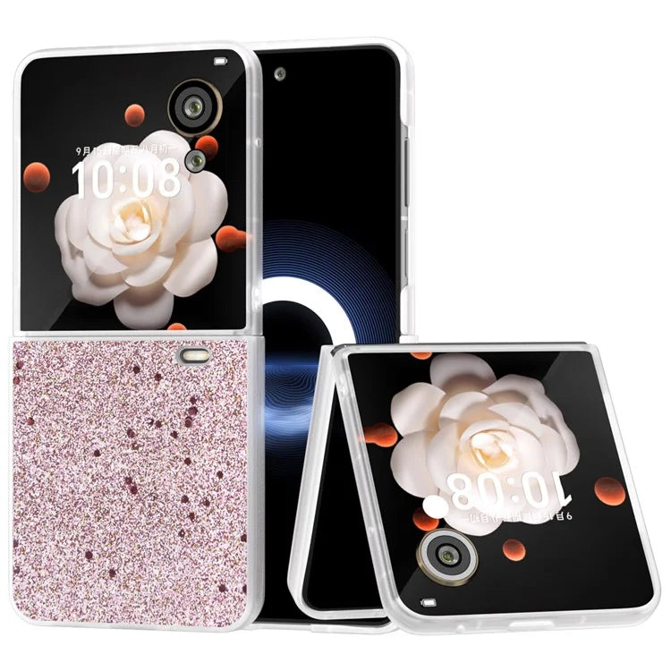 For Honor Magic V Flip 5G Case Matte Frame PU Leather+PC Glitter Phone Cover