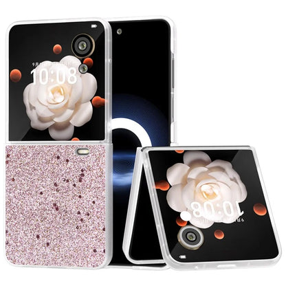 For Honor Magic V Flip 5G Case Matte Frame PU Leather+PC Glitter Phone Cover