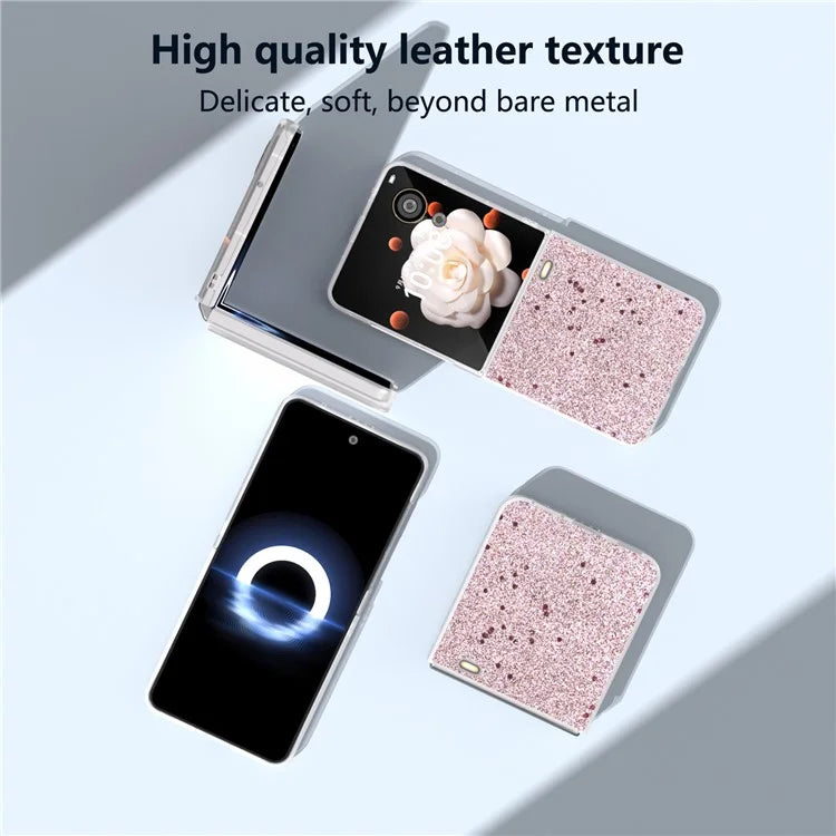 For Honor Magic V Flip 5G Case Matte Frame PU Leather+PC Glitter Phone Cover
