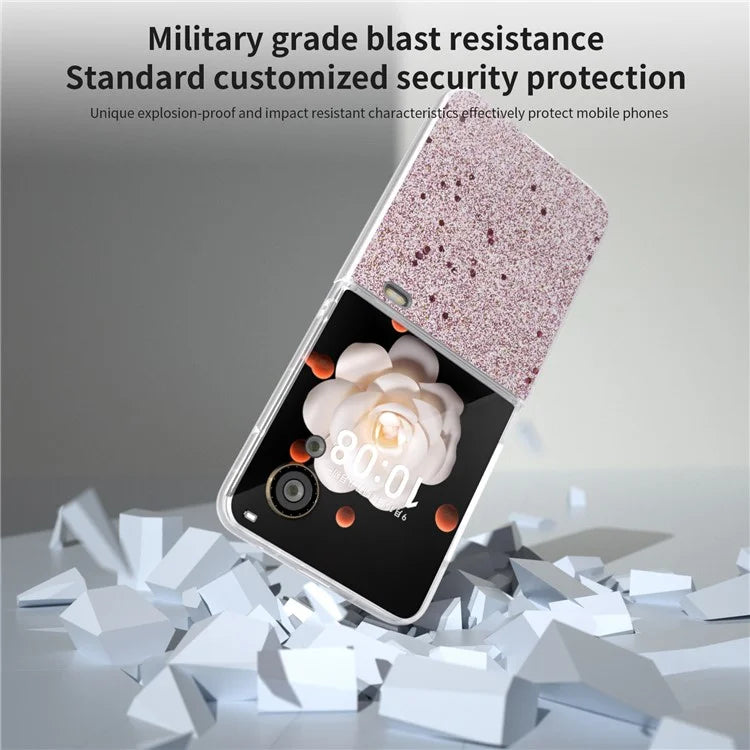 For Honor Magic V Flip 5G Case Matte Frame PU Leather+PC Glitter Phone Cover
