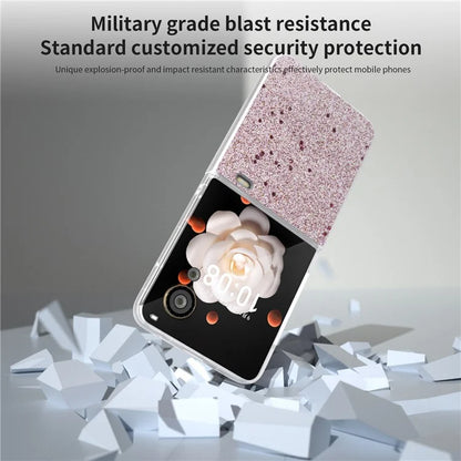 For Honor Magic V Flip 5G Case Matte Frame PU Leather+PC Glitter Phone Cover
