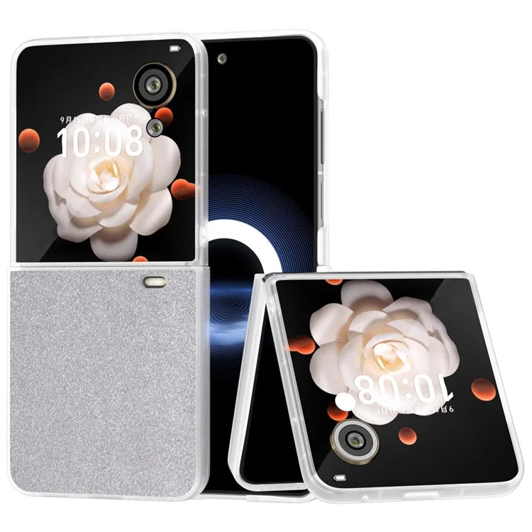 For Honor Magic V Flip 5G Case Matte Frame PU Leather+PC Glitter Phone Cover