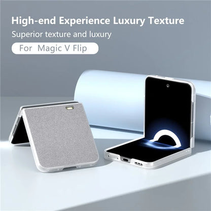 For Honor Magic V Flip 5G Case Matte Frame PU Leather+PC Glitter Phone Cover