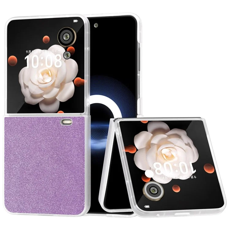 For Honor Magic V Flip 5G Case Matte Frame PU Leather+PC Glitter Phone Cover