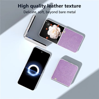 For Honor Magic V Flip 5G Case Matte Frame PU Leather+PC Glitter Phone Cover