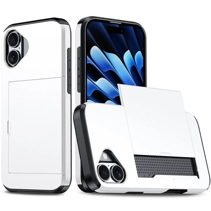 For  iPhone 16 Case Dual Layer TPU + PC Phone Cover with Sliding Card Slot