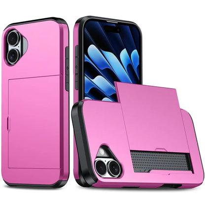 For  iPhone 16 Case Dual Layer TPU + PC Phone Cover with Sliding Card Slot