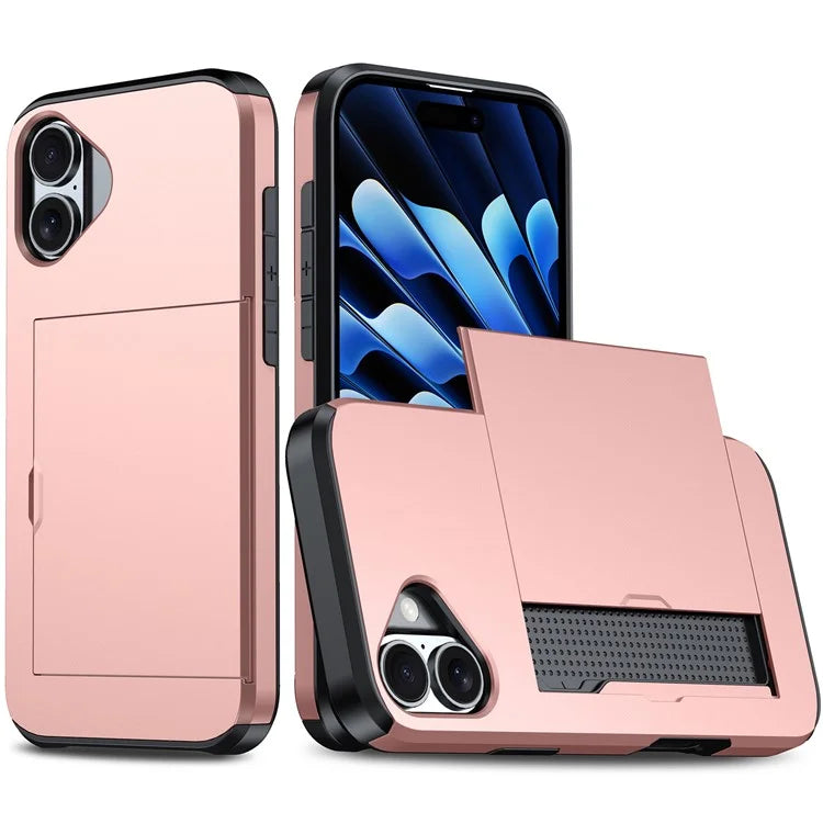For iPhone 16 Plus Case with Card Holder TPU + PC Phone Cover Dual Layer Shockproof