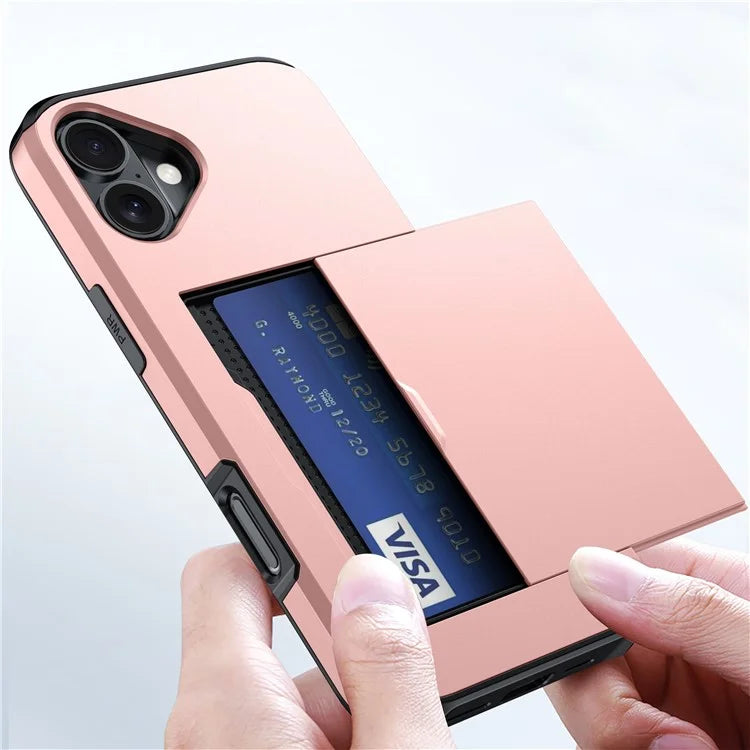 For iPhone 16 Plus Case with Card Holder TPU + PC Phone Cover Dual Layer Shockproof
