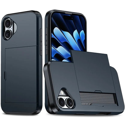 For iPhone 16 Plus Case with Card Holder TPU + PC Phone Cover Dual Layer Shockproof