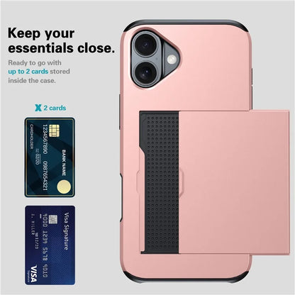 For iPhone 16 Plus Case with Card Holder TPU + PC Phone Cover Dual Layer Shockproof