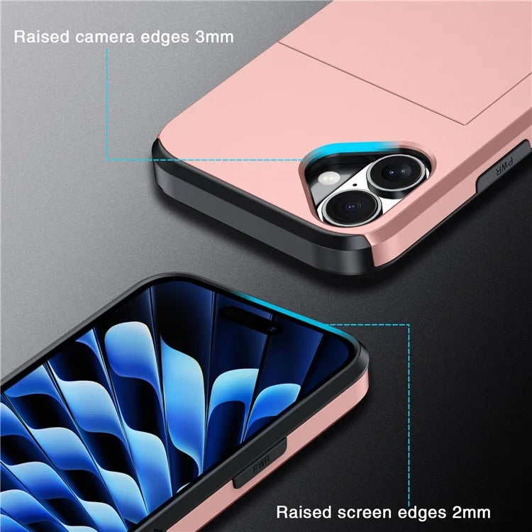 For iPhone 16 Plus Case with Card Holder TPU + PC Phone Cover Dual Layer Shockproof