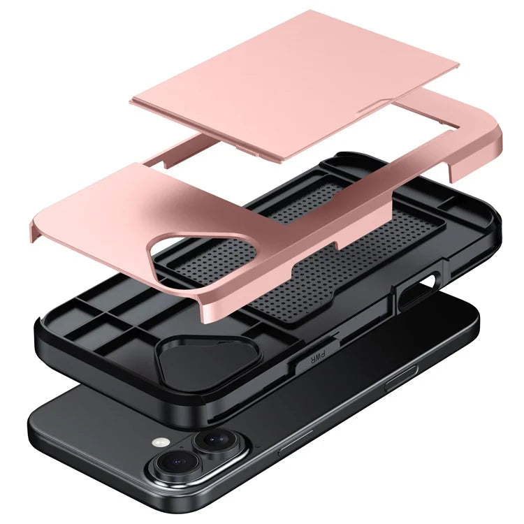 For iPhone 16 Plus Case with Card Holder TPU + PC Phone Cover Dual Layer Shockproof