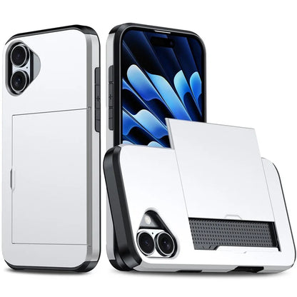 For iPhone 16 Plus Case with Card Holder TPU + PC Phone Cover Dual Layer Shockproof