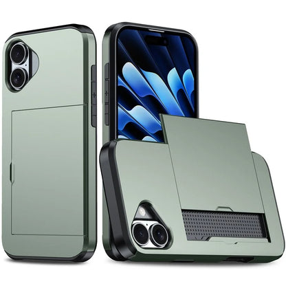 For iPhone 16 Plus Case with Card Holder TPU + PC Phone Cover Dual Layer Shockproof