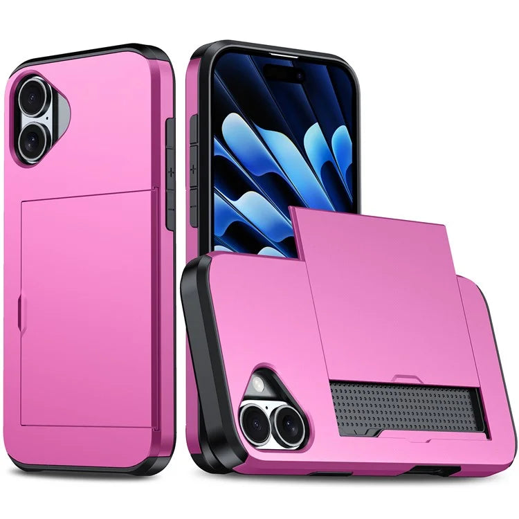 For iPhone 16 Plus Case with Card Holder TPU + PC Phone Cover Dual Layer Shockproof