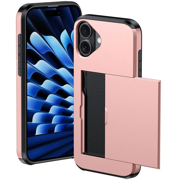 For iPhone 16 Plus Case with Card Holder TPU + PC Phone Cover Dual Layer Shockproof