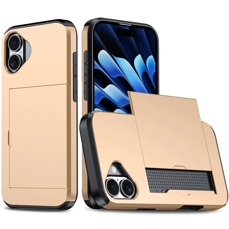 For iPhone 16 Plus Case with Card Holder TPU + PC Phone Cover Dual Layer Shockproof