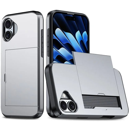 For iPhone 16 Plus Case with Card Holder TPU + PC Phone Cover Dual Layer Shockproof