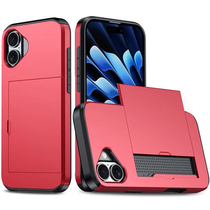 For iPhone 16 Plus Case with Card Holder TPU + PC Phone Cover Dual Layer Shockproof