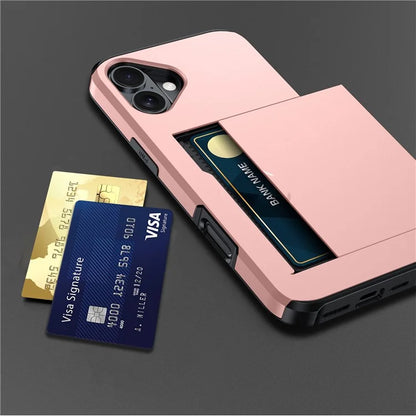 For iPhone 16 Plus Case with Card Holder TPU + PC Phone Cover Dual Layer Shockproof