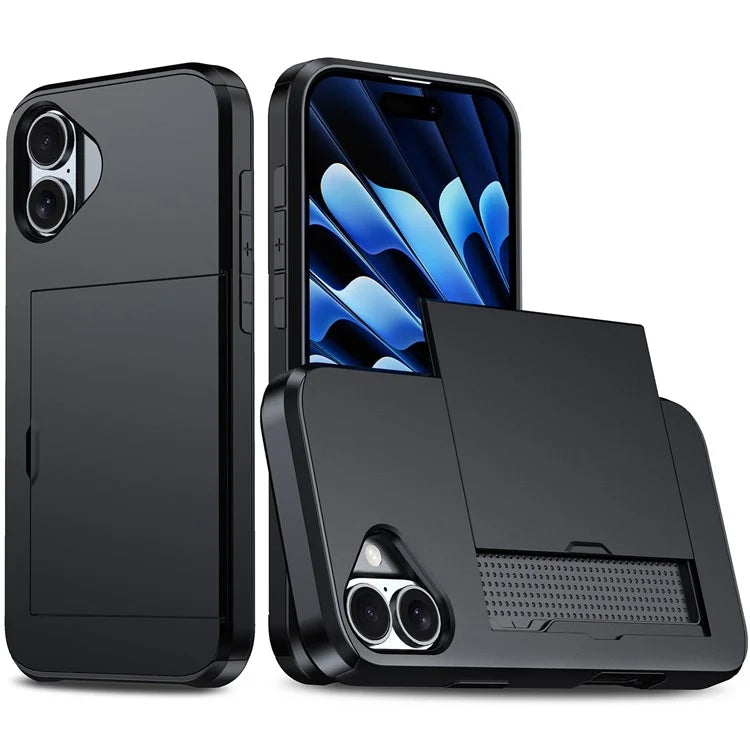 For iPhone 16 Plus Case with Card Holder TPU + PC Phone Cover Dual Layer Shockproof