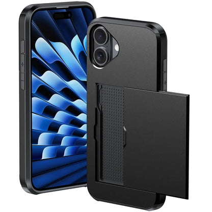 For iPhone 16 Plus Case with Card Holder TPU + PC Phone Cover Dual Layer Shockproof