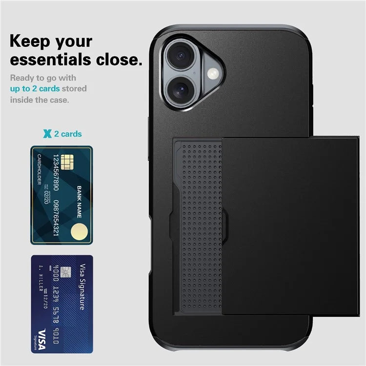 For iPhone 16 Plus Case with Card Holder TPU + PC Phone Cover Dual Layer Shockproof
