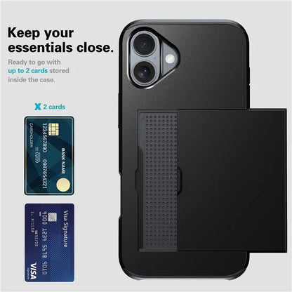 For iPhone 16 Plus Case with Card Holder TPU + PC Phone Cover Dual Layer Shockproof