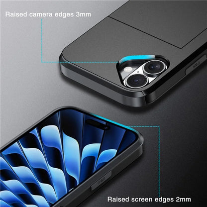 For iPhone 16 Plus Case with Card Holder TPU + PC Phone Cover Dual Layer Shockproof