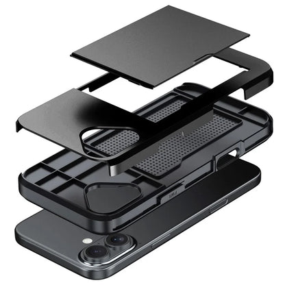 For iPhone 16 Plus Case with Card Holder TPU + PC Phone Cover Dual Layer Shockproof