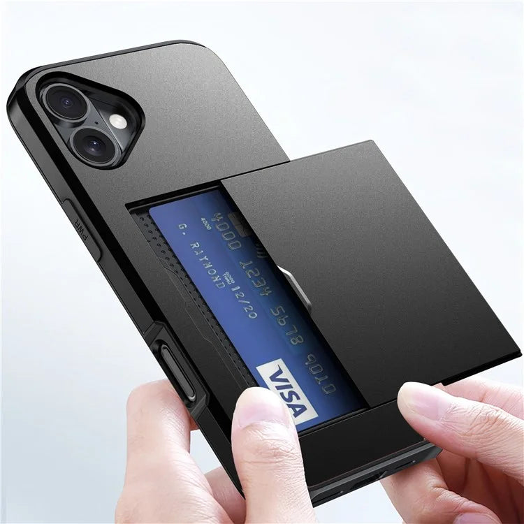 For iPhone 16 Plus Case with Card Holder TPU + PC Phone Cover Dual Layer Shockproof