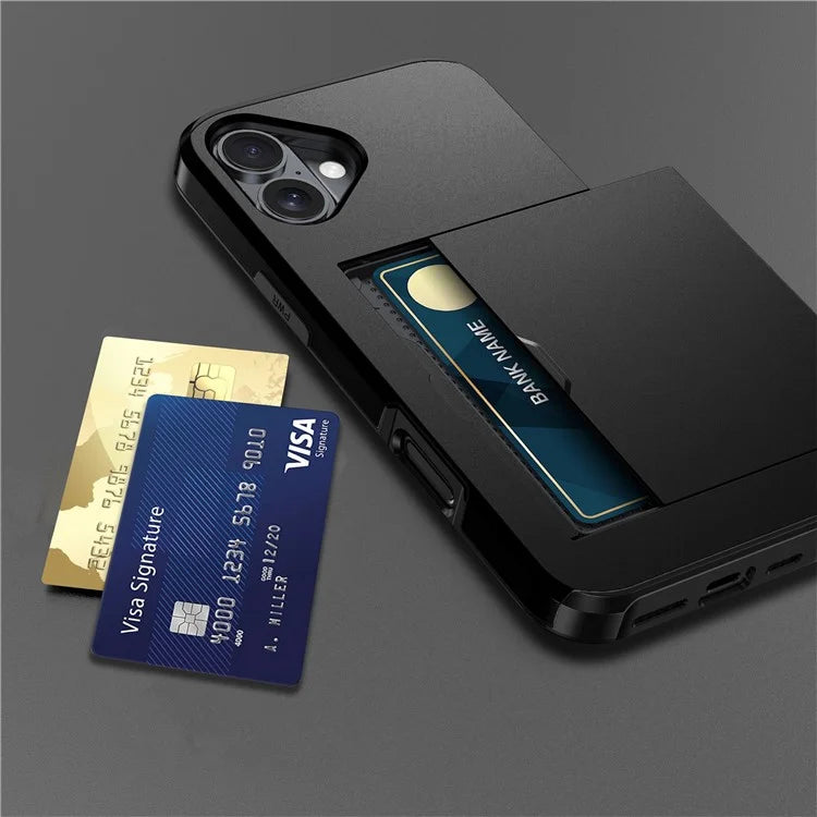 For iPhone 16 Plus Case with Card Holder TPU + PC Phone Cover Dual Layer Shockproof