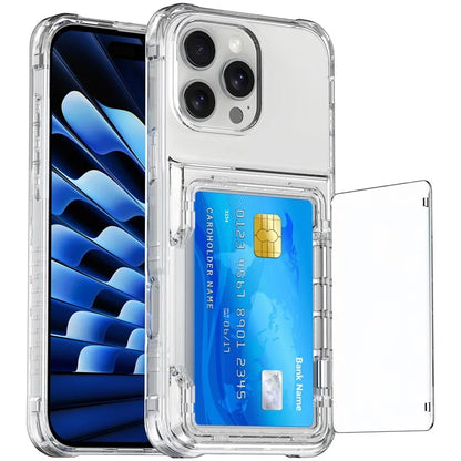 For iPhone 16 Pro Clear Case Kickstand Card Holder PC+TPU Phone Cover