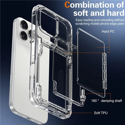 For iPhone 16 Pro Max Clear Case PC+TPU Phone Cover Card Holder Kickstand