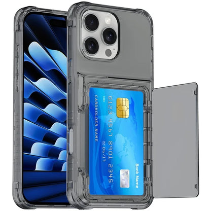 For iPhone 16 Pro Max Clear Case PC+TPU Phone Cover Card Holder Kickstand Black
