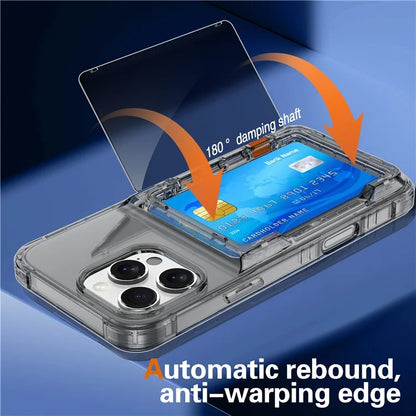For iPhone 16 Pro Max Clear Case PC+TPU Phone Cover Card Holder Kickstand Black