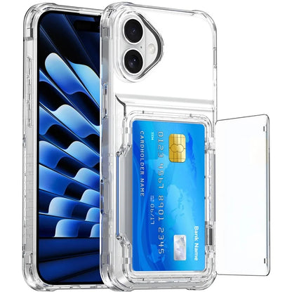 For iPhone 16 Plus Case PC+TPU Clear Phone Cover Card Holder Kickstand