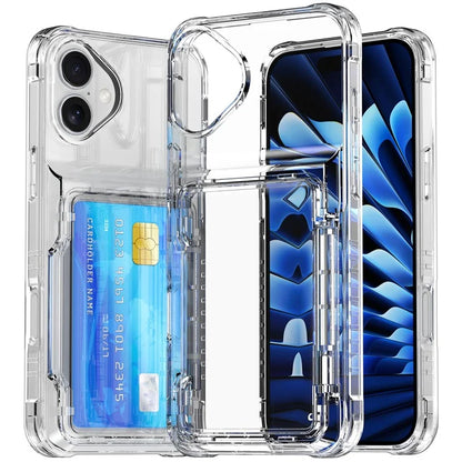 For iPhone 16 Plus Case PC+TPU Clear Phone Cover Card Holder Kickstand