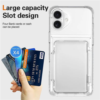 For iPhone 16 Plus Case PC+TPU Clear Phone Cover Card Holder Kickstand