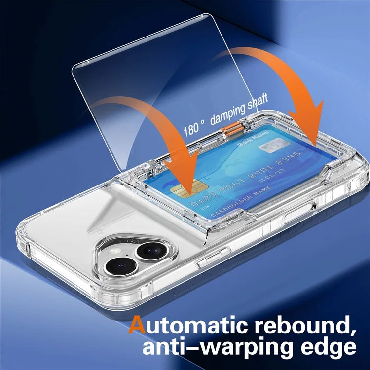 For iPhone 16 Plus Case PC+TPU Clear Phone Cover Card Holder Kickstand