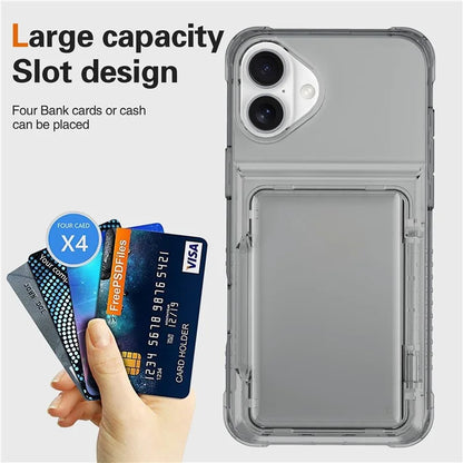 For iPhone 16 Plus Case PC+TPU Clear Phone Cover Card Holder Kickstand Black