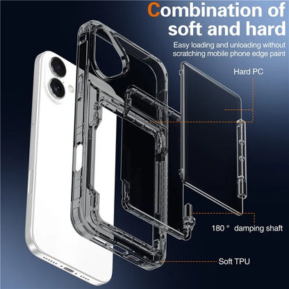 For iPhone 16 Plus Case PC+TPU Clear Phone Cover Card Holder Kickstand Black