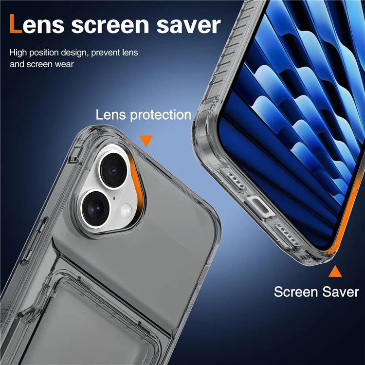 For iPhone 16 Plus Case PC+TPU Clear Phone Cover Card Holder Kickstand Black